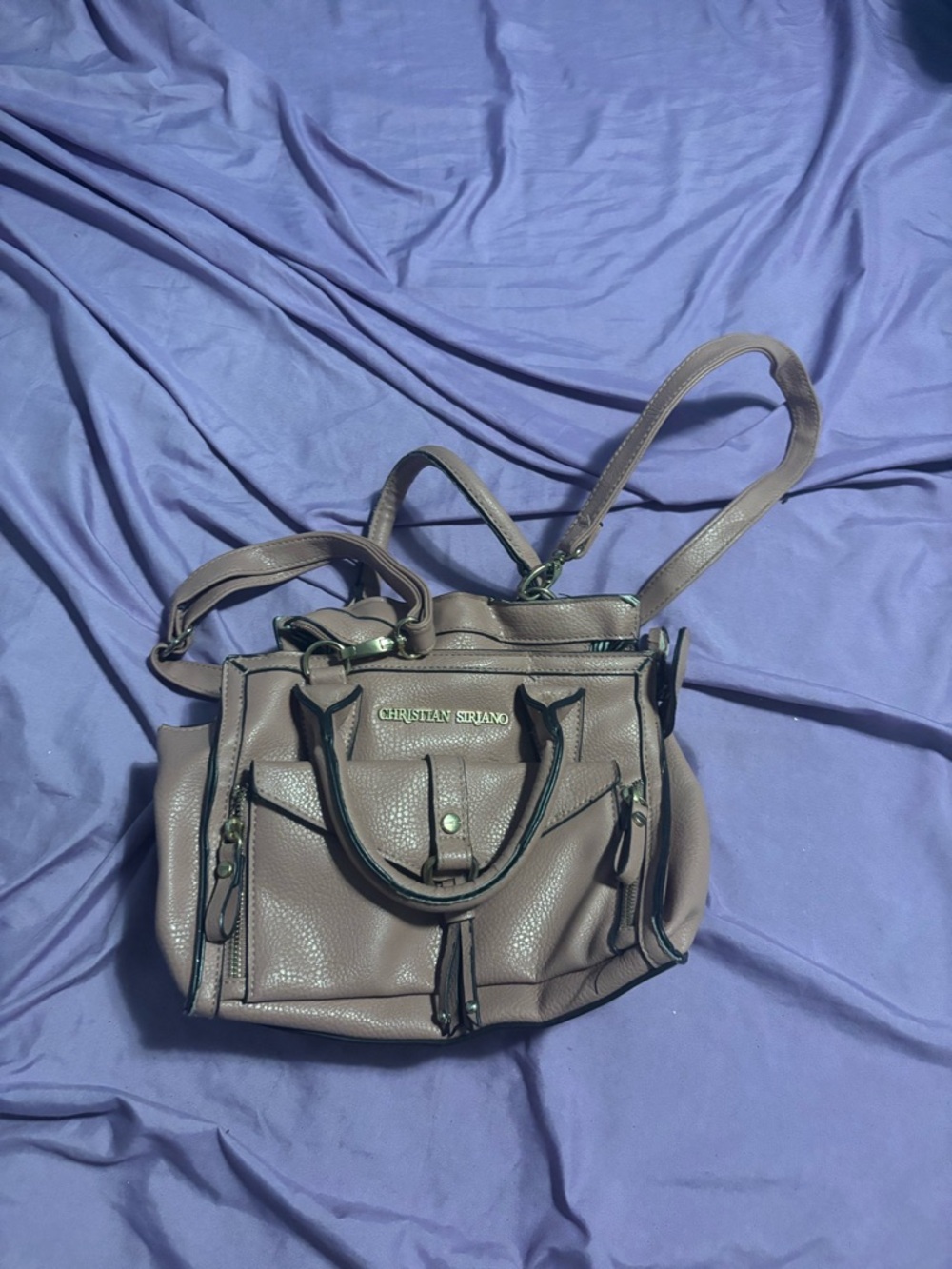 Christian Siriano Mauve-Taupe Pebbled Leather Satchel with Dual Straps